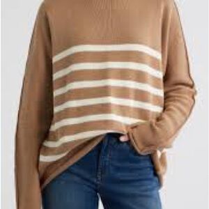 Truth by Republic Camel Striped Mock Neck Knit Sweater XL